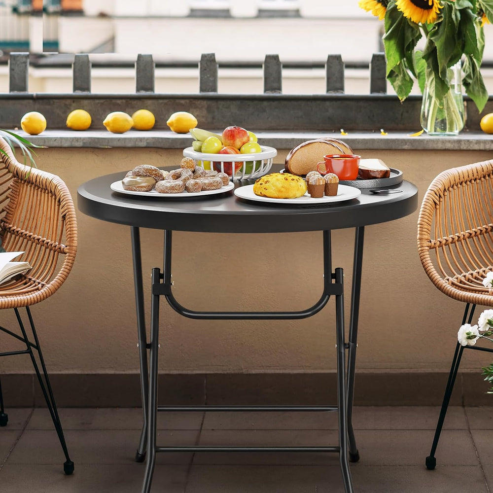 VINGLI 32" Round Folding Commercial Banquet Table, Portable Plastic Coff...
