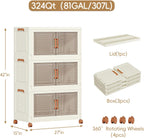 JEKO&JEKO 756 Qt Plastic Storage Bins with Lids, Doors & Wheels, 7 Pack Extra Large Stackable Collapsible Storage Cabinets and Closet Organizers for Home Office, Cream