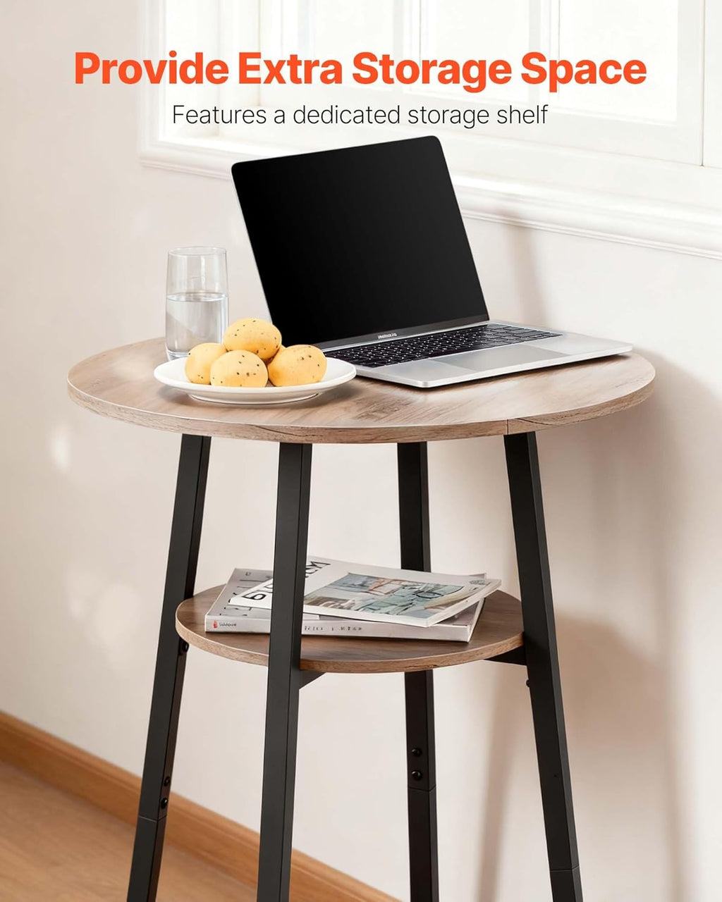 VEVOR Bar Table and Chairs Set, 3PCS 23.5″ Bars Tables Set with Rounded Corner Design, Round Pub Table with Two Stools for Office Desk, Breakfast Corner, Mini Bars, Light Gray, Black
