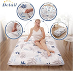 Japanese Floor Mattress, Futon Mattress with Portable Storage Bag and Washable Cover, Roll Up Thick Tatami Mat Suitable for Camping, Guest Room, White Leaf, Twin