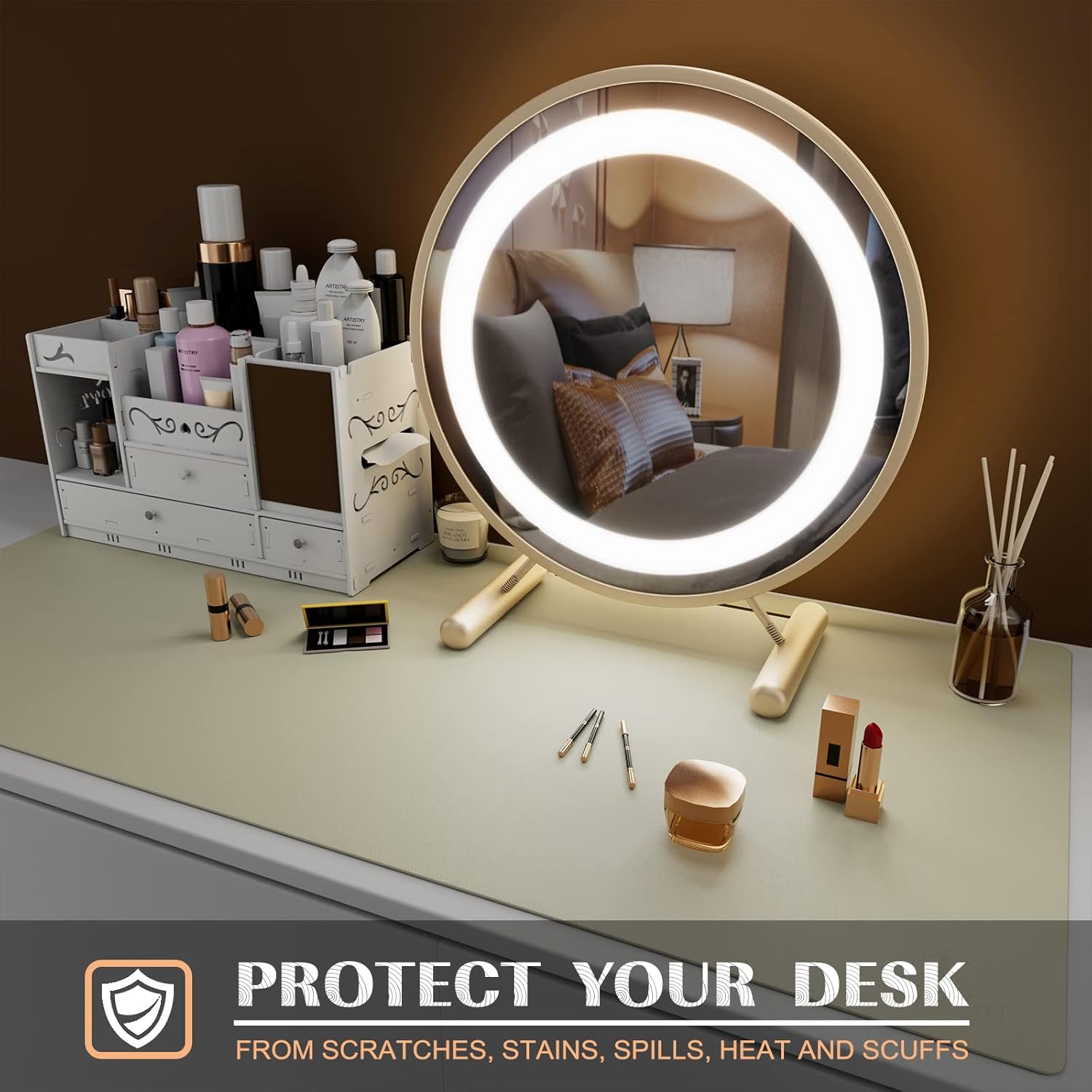 K KNODEL Small Office Leather Desk Mat, Mouse and Keyboard Pad, Computer and Laptop Mat, Desktop Protector and Cover, Writing Pad and Blotter (23.6"x13.8", Ivory Cream)