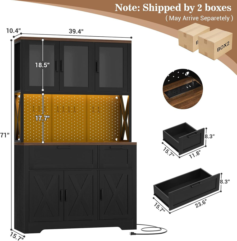Unikito 71" Tall Pantry Cabinet with Charging Station & LED Lights, ...