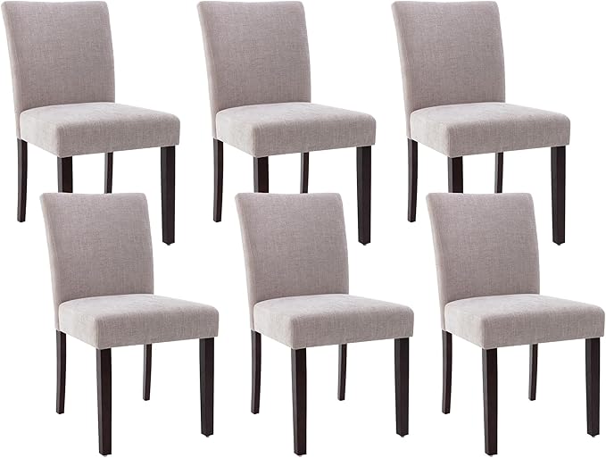 Watson & Whitely Upholstered Dining Chairs Set of 6, Fabric Armless Dining Room Chairs with Solid Wood Legs & Back Side Chair for Kitchen, Living Room, Restaurant, Grey