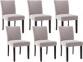 Watson & Whitely Upholstered Dining Chairs Set of 6, Fabric Armless Dining Room Chairs with Solid Wood Legs & Back Side Chair for Kitchen, Living Room, Restaurant, Grey