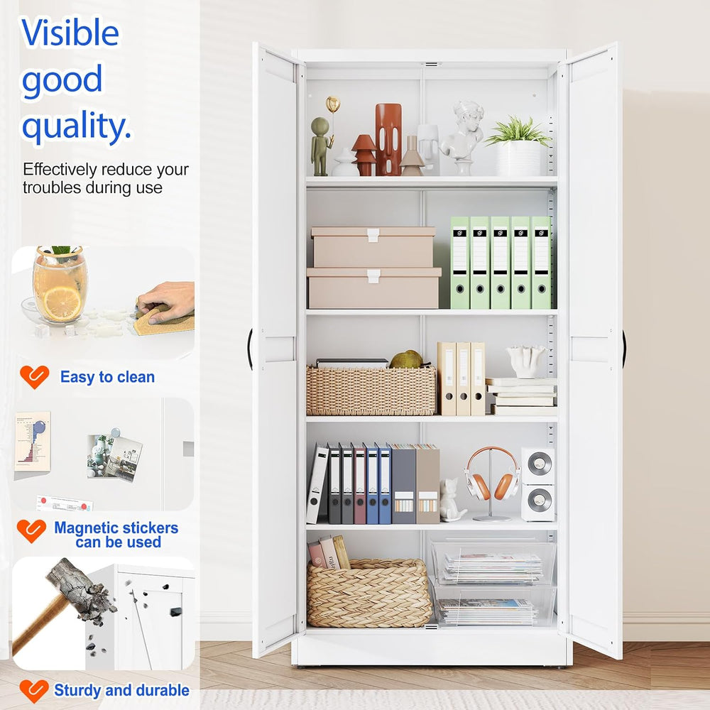 GAIOUS 71" Tall Kitchen Pantry Cabinet,White Cupboard,Metal Storage Cabi...