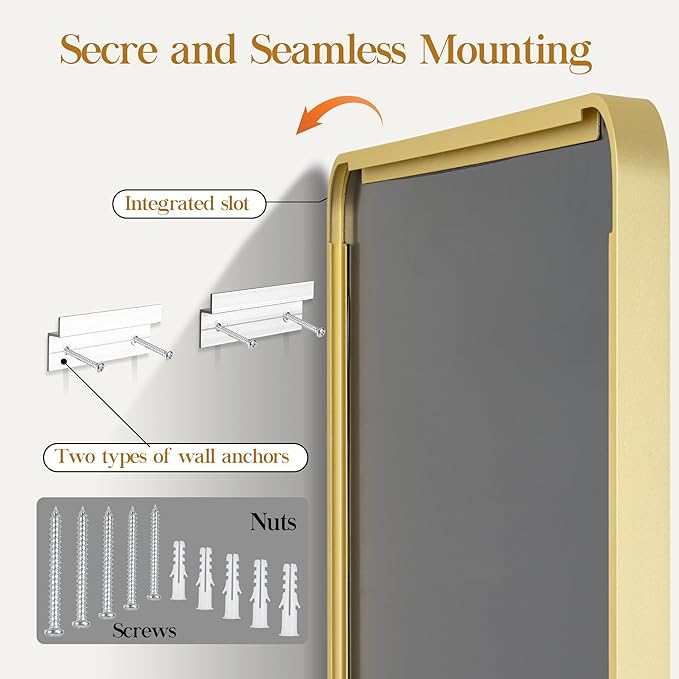20×28 Glod Bathroom Mirror, Rectangular Bathroom Vanity Mirror for Wall with Rounded Corners & Aluminum Alloy Frame, Tempered-Glass, Modern, Farmhouse, Horizontal/Vertical, Entryway, Bedroom