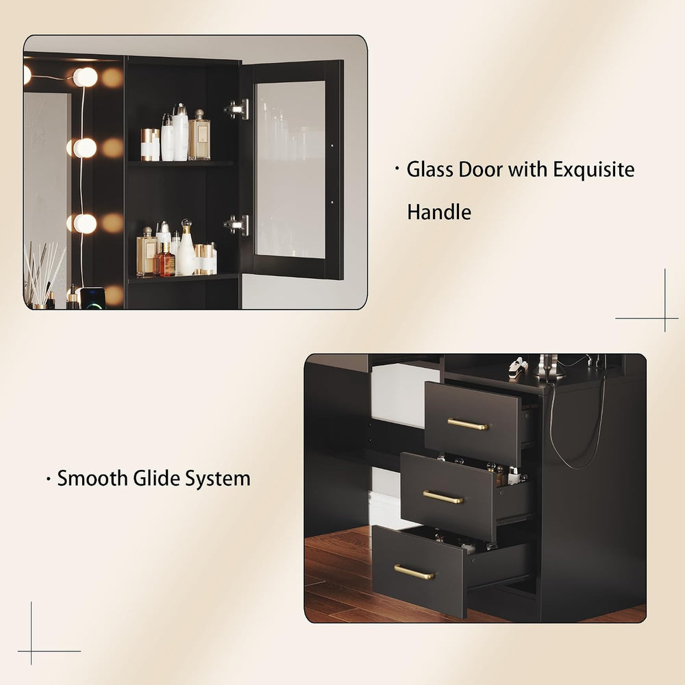 Makeup Vanity Desk with Mirror and Lights, 58.3" Makeup Vanity with Ligh...