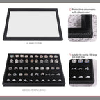 Julysky 4 Pcs/set Stackable Jewelry Organizer Trays with Glass Lid,100 Slots Ring Holder,Bracelet Displays Stand for Selling Necklace Earring Rack