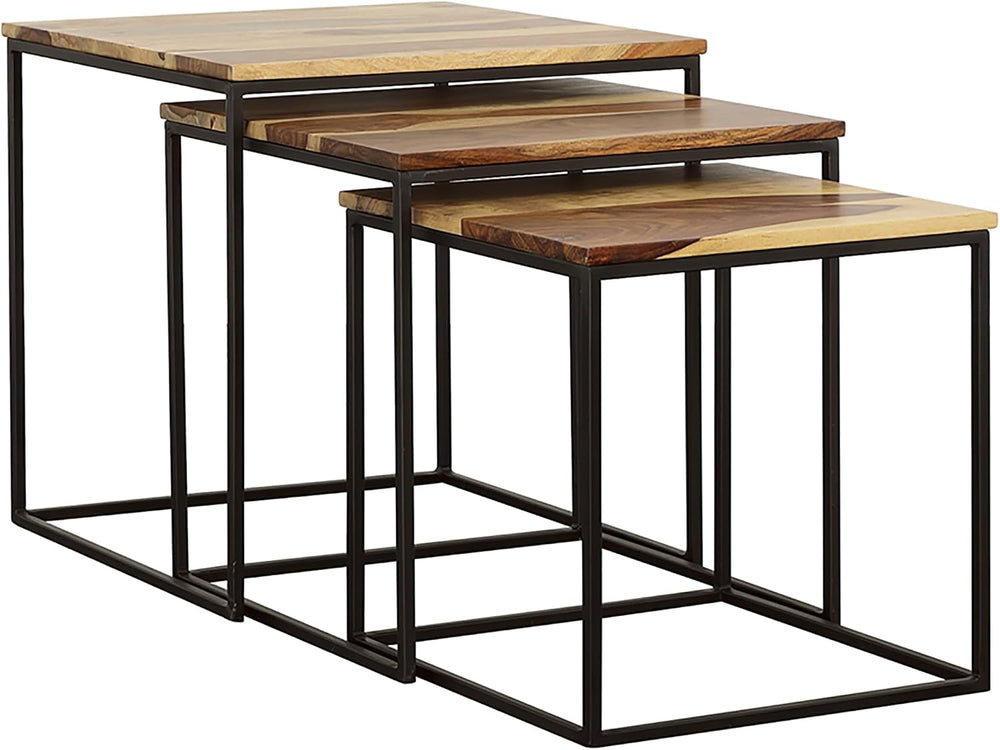20" Natural Wood Stacking Nesting Tables, Set of Nesting Tables with Sle...