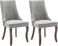 Grey Dining Chairs Set of 2，Linen Channel Tufted Kitchen Dining Room Chair with Curved Solid Wood Legs, Comfortable Fabric Upholstered Dining Chair for Dining Room, (Grey, 2pc)