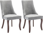 Grey Dining Chairs Set of 2，Linen Channel Tufted Kitchen Dining Room Chair with Curved Solid Wood Legs, Comfortable Fabric Upholstered Dining Chair for Dining Room, (Grey, 2pc)