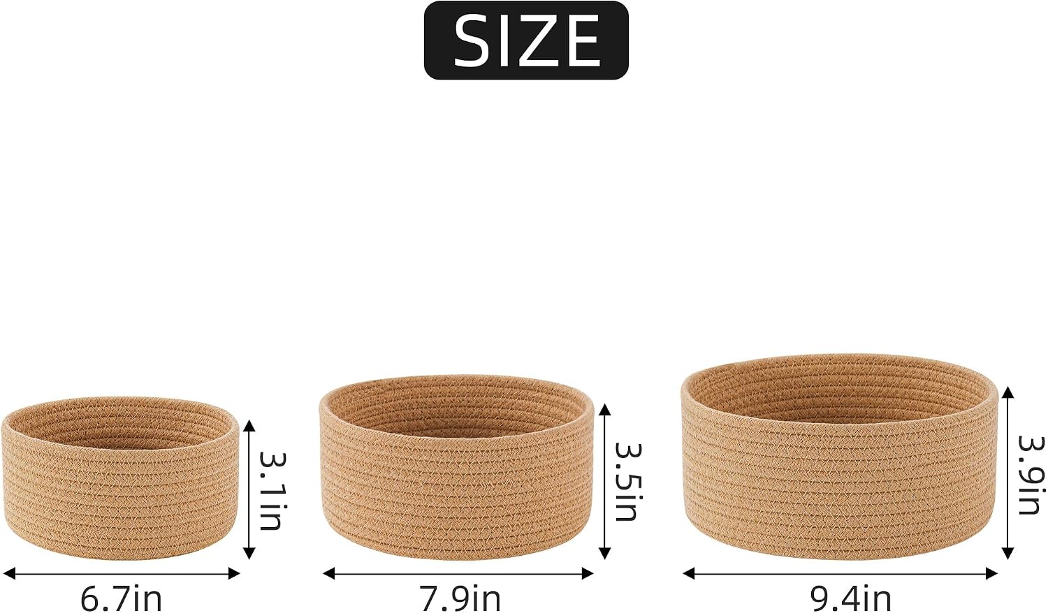 Small Basket Cotton Rope Woven Baskets for Organizing Cute Mini Tiny Baskets for Nursery Decorative Boho Round Storage Bathroom Organization Bin Open Storage Bins (Brown)