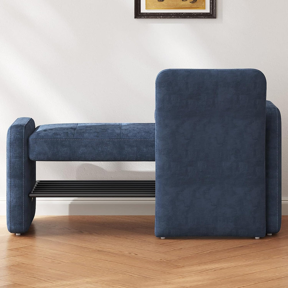 Miuuod 40.94" Navy Blue Upholstered Shoe Storage Bench with Adjustable B...