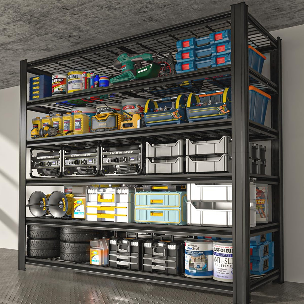 Extra Large/Big 55.12"W Father&I Industrial 6-Heavy-Dudy-Shelf-Rack Utility Tall Garage/Warehouse Shelving Metal/Steel Storage Shelves Unit/System Adjustable for Bin/Shed, 84"*55.12*24", Black