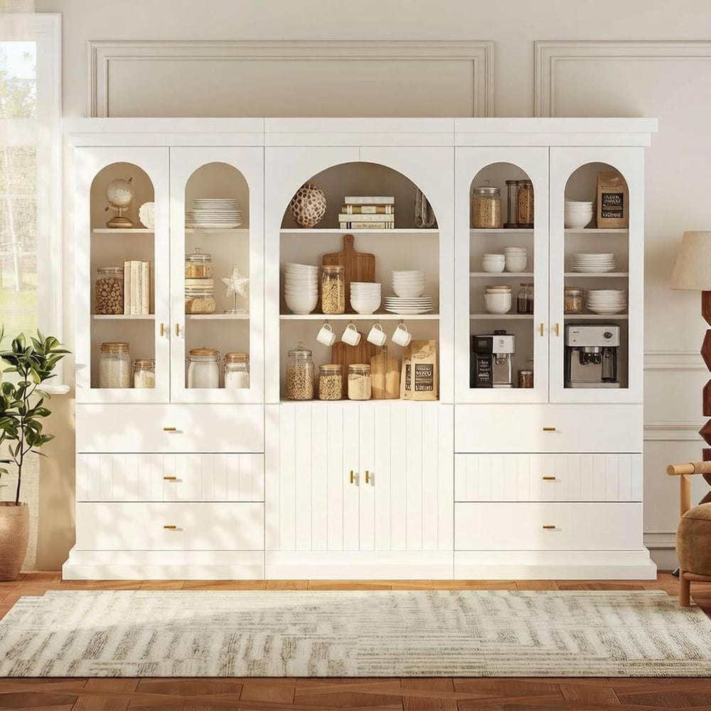 ivaniti 71" Arched Kitchen Pantry Cabinet, Tall Display Modern Storage C...