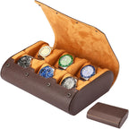 6-Slot Watch Box for Men & Women, Portable Travel Watch Roll Organizer with Soft Interior - Coffee Leather Watch Storage Case, Christmas Gift for Him/Her, Office & Business Travel Accessories