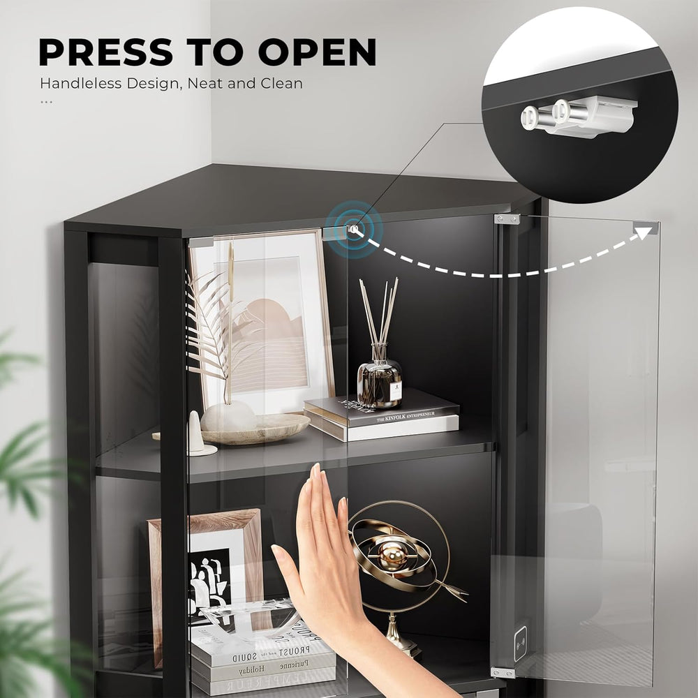 BROTTAR Lighted Corner Display Cabinet with Glass Doors for Collectibles