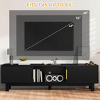 DWVO Fluted TV Stands for Living Room, Entertainment Center for TVs up to 65 Inch, Mid Century Modern Media Console with Power Outlets & Storage Compartments, 59" Long TV Cabinet, Black