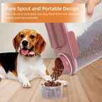 5-7Lbs Cat Dog Storage Container, Portable Pet Food Containers with Upgraded Large Spout and Cup, Small Animal Kibble Dispenser for Bird Seed, Oatmeal, Rice, Flour (2, Pink, 5L)