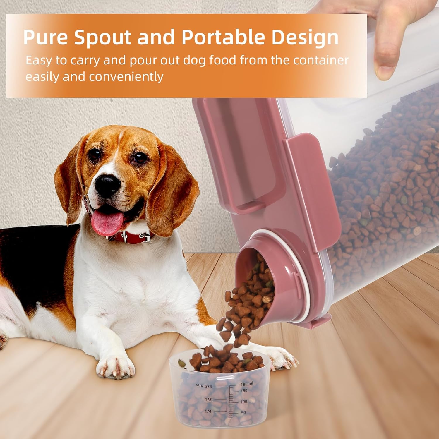 5-7Lbs Small Cat Dog Food Storage Containers BPA Free, Airtight Pet Food Storage Containers with Large Pour Spout/1 Measuring Cup/ 4 Safety Locks and With Folding Bowl (Rose Pink)