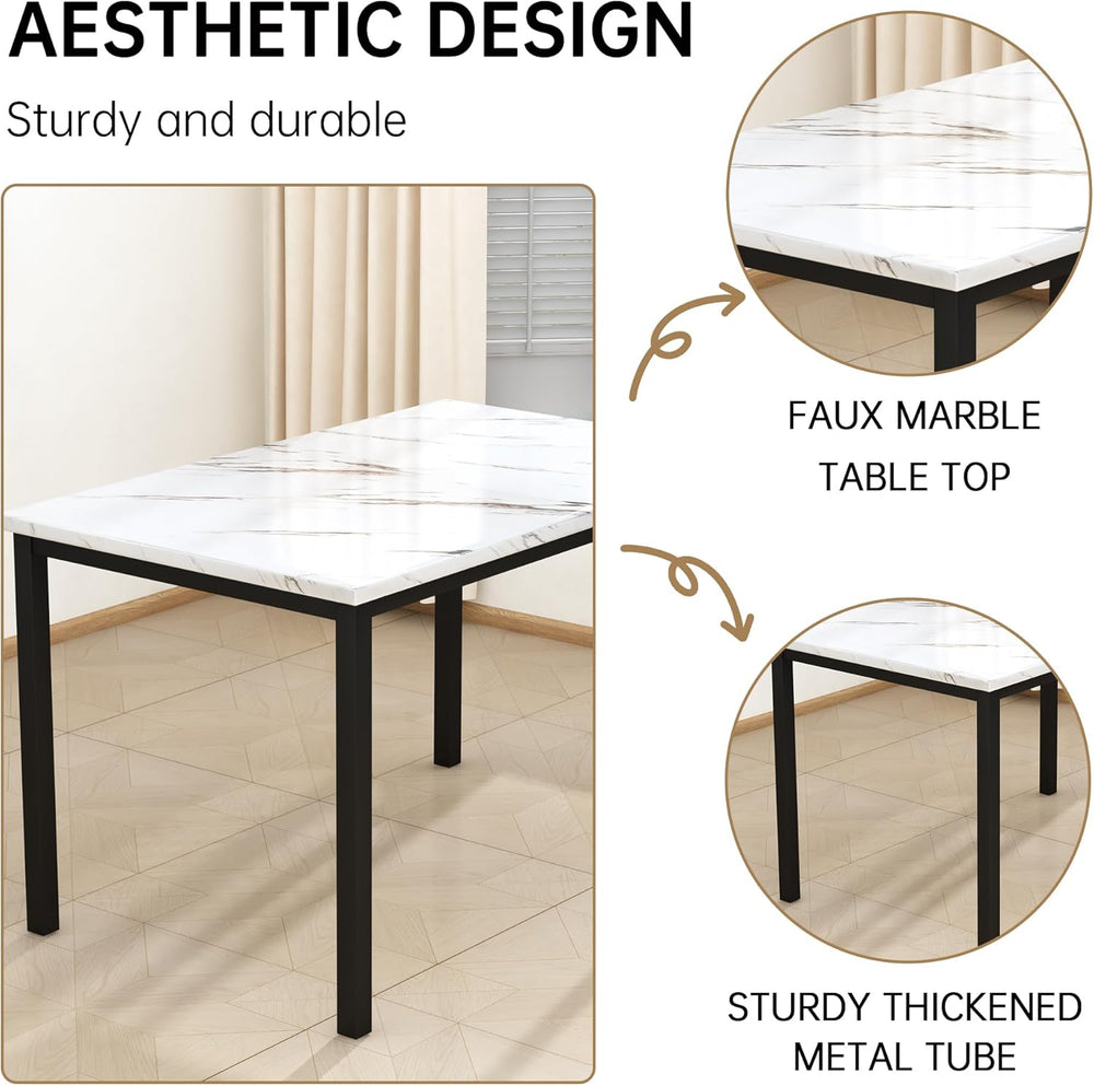 Hooseng 5 Piece Dining Table Set for 4, Faux Marble Kitchen Table with Uphols...