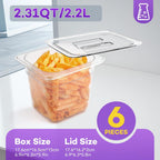 VOISEN 6 Pack Plastic Food Pan with Lids 1/6 Size 6 Inch Deep Commercial Food Storage Containers for Fridge Salad Fruits Vegetables Clear Restaurant Polycarbonate