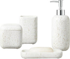 4-Pieces Bathroom Accessory Set Hight Quality Polyresin Ensemble-Lotion Dispenser/Toothbrush Holder/Cotton Jar/Soap Dish, Cream Color