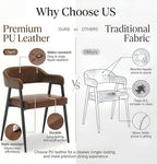 HNY Modern Dining Room Arm Chairs Set of 2, Retro Faux Leather Upholstered Barrel Dining Chairs with Arms Mid-Century Brown Accent Chair with Metal Legs, Open-Back Kitchen Side Chair for Living Room