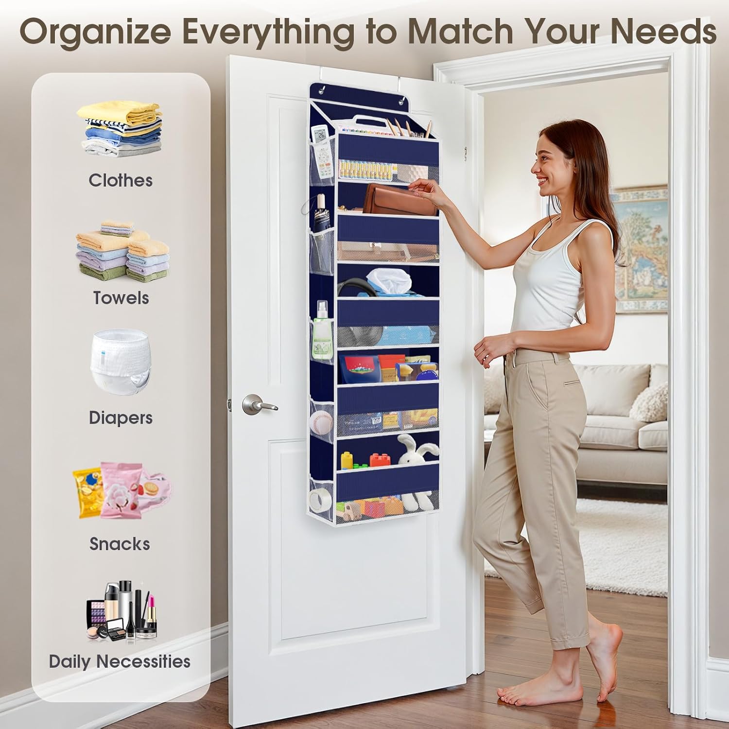 2 Pack Over The Door Organizer, Hanging Storage Organizer with Clear Window, 40lb Ultra Sturdy Large Capacity Room Organizer for Pantry Laundry Bathroom Nursery Closet (Grey)