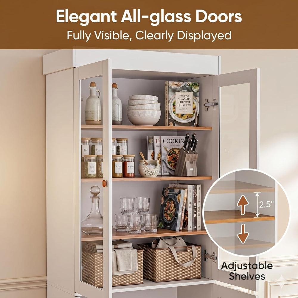 Vyre 71" Tall Farmhouse Kitchen Pantry, Large Storage Cabinets with Glas...