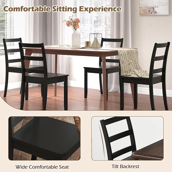 COSTWAY Wooden Dining Chairs Set of 4, Mid-Century Modern Armless Kitchen Side Chairs with Curved Backrest and Rubber Wood Legs for Home Dining Room, Kitchen, Restaurant (Black)