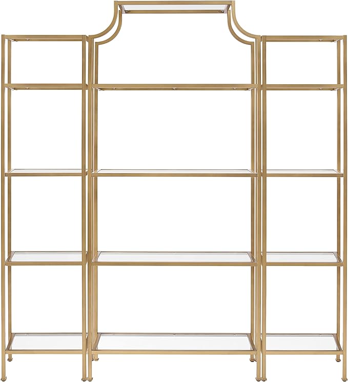 Crosley Furniture Aimee 3-Piece Bookshelf Set with Glass Shelves, Bookcase Storage, Gold and Glass