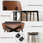 Dining Chairs Set of 2, Dining Room and Kitchen Chairs, Mid Century Modern Accent Chair, Upholstered PU Leather Chairs for Vanity with Walnut Bentwood and Metal Legs, Brown