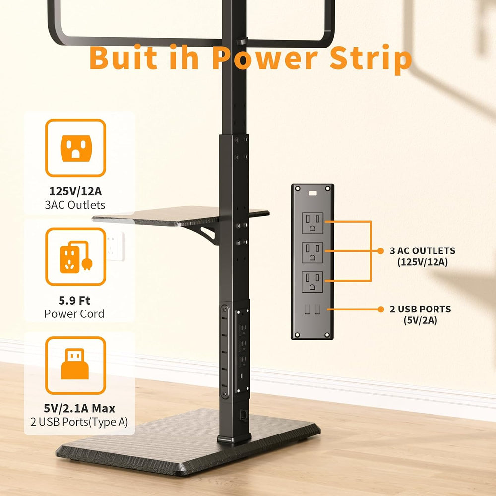 TV Floor Stand with Power Outlet & Removable Shelf for 32-75 Inch TVs | 1...