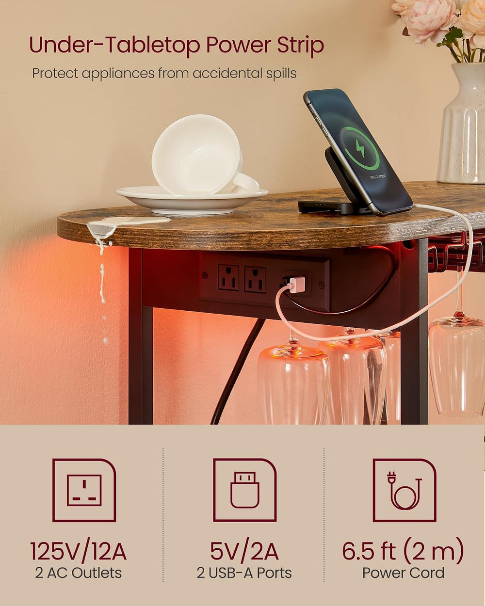 VASAGLE Bar Cabinets for Home, LED Coffee Bar with Power Outlets | Mini Bar f...