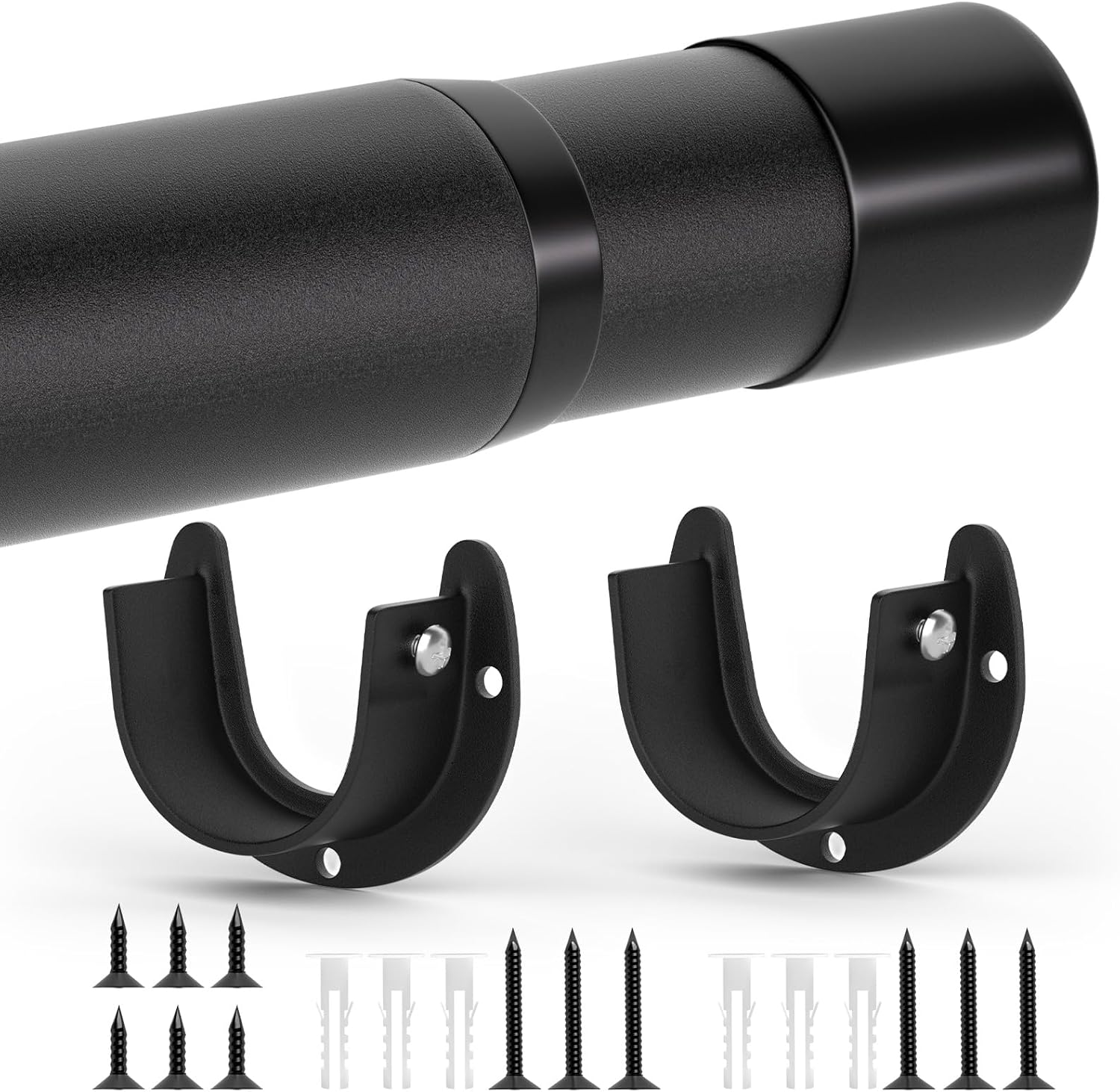 Closet Rods for Hanging Clothes, 17 to 83 Inch Closet Rod, Heavy Duty Adjustable Clothes Hanging Bar Rod Matte Black Closet Poles for Wardrobes, Closet, Bathroom, Windows,1.3 Inch Diameter