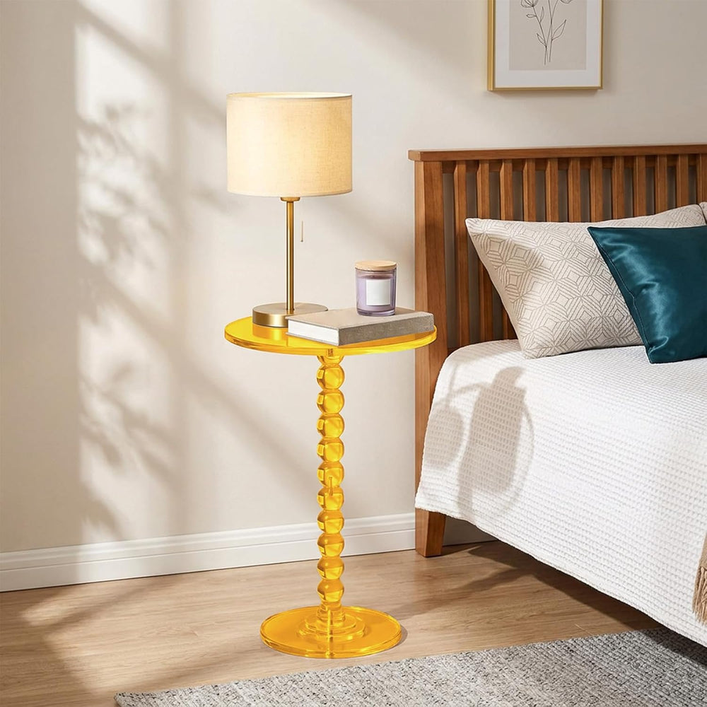 Acrylic Round Side Table Clear End Stand with Column Base Transparent Modern ...