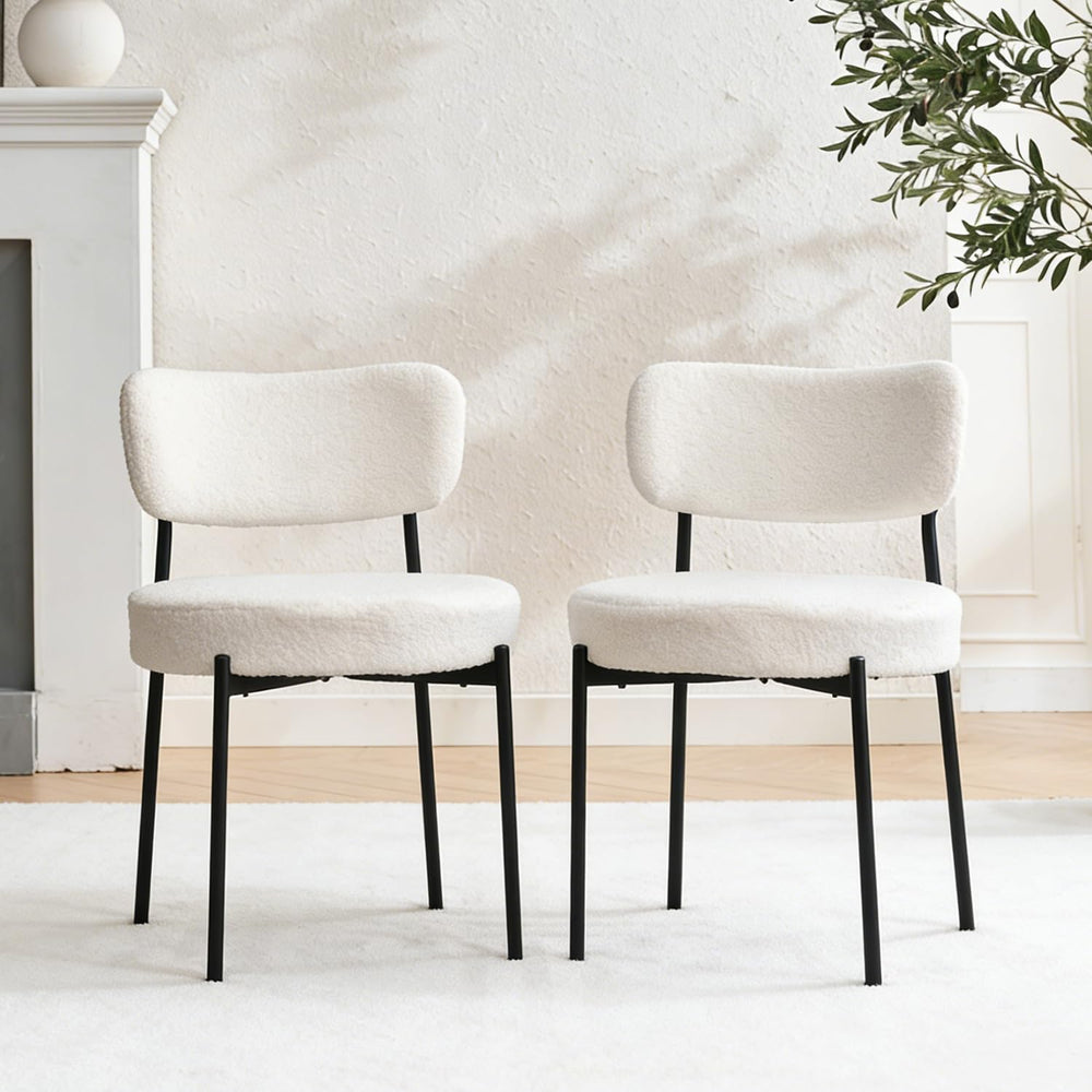 White Dining Chairs Set of 4, Modern Mid Century Kitchen Chairs with Upholste...