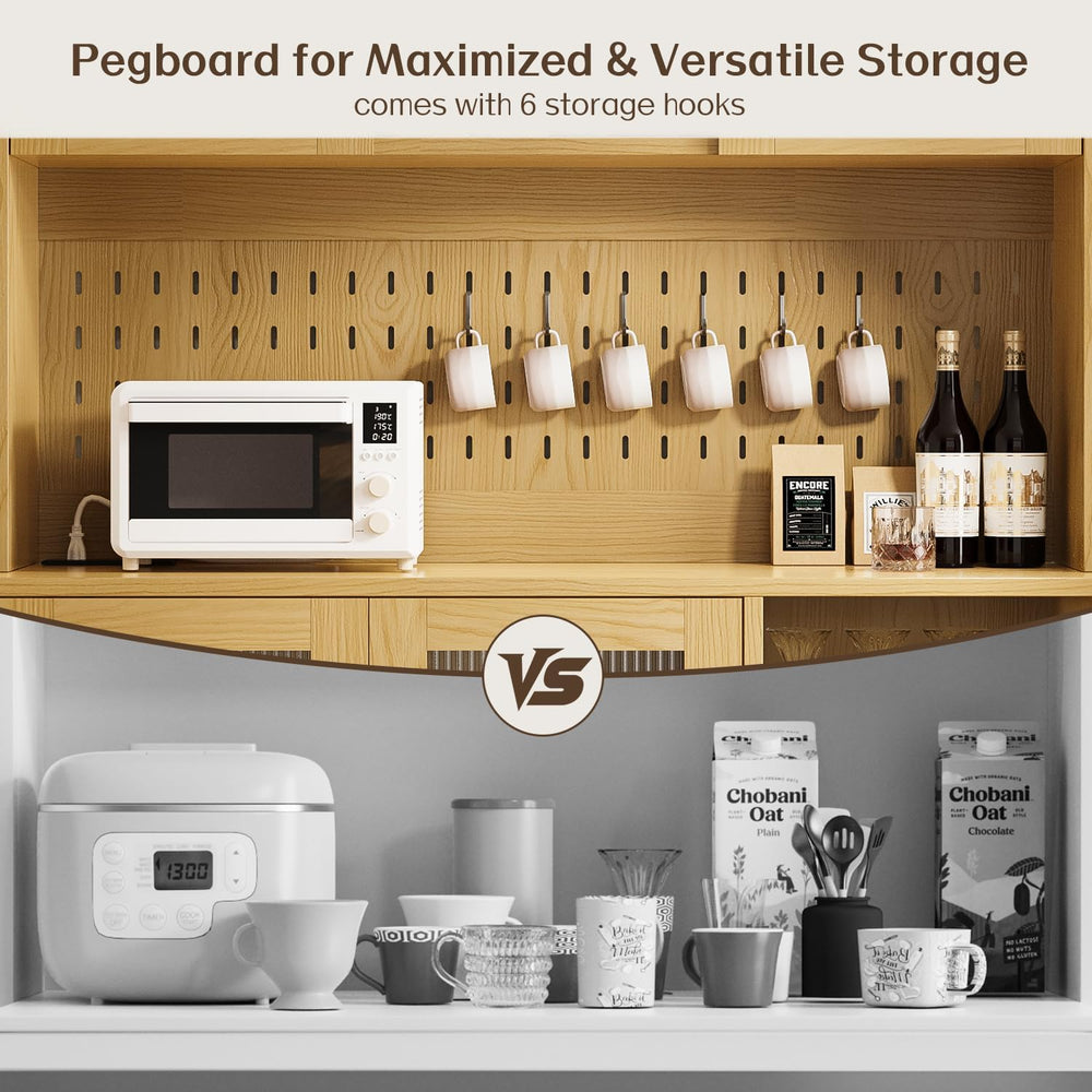 71" Tall Kitchen Pantry Cabinet with Remote LED Light & Charging Sta...