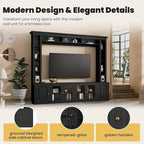 Merax Modern 4 Piece Entertainment Wall Unit with Bookshelf for Televisions Up to 80'', Wood Inch Large Entertainment Center w/Storage, TV Cabinets for Living Room, Black