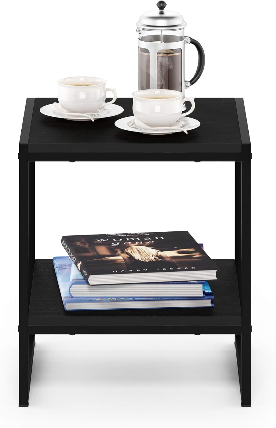 Furinno CAMNUS 2-Tier Metal Frame Side Table, Easy Assembly, Americano | Mode...