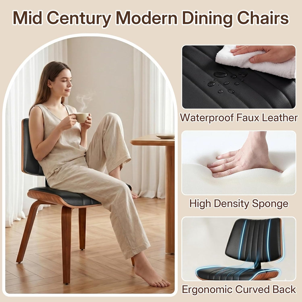Mid Century Modern Dining Chairs Set of 4, Farmhouse Faux Leather Upholstered...