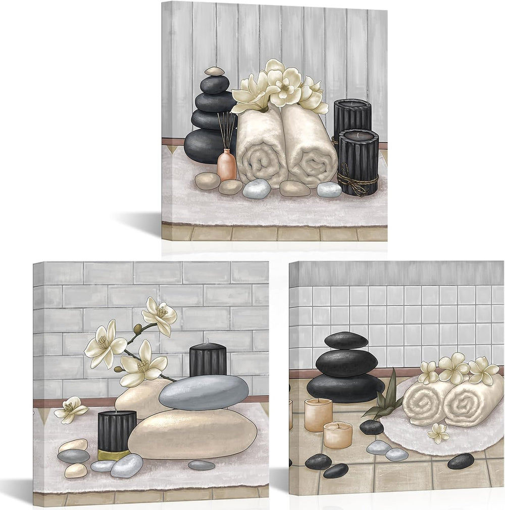 RnnJoile Spa Canvas Wall Art Zen Stone Orchid Picture Painting Beige Still Li...