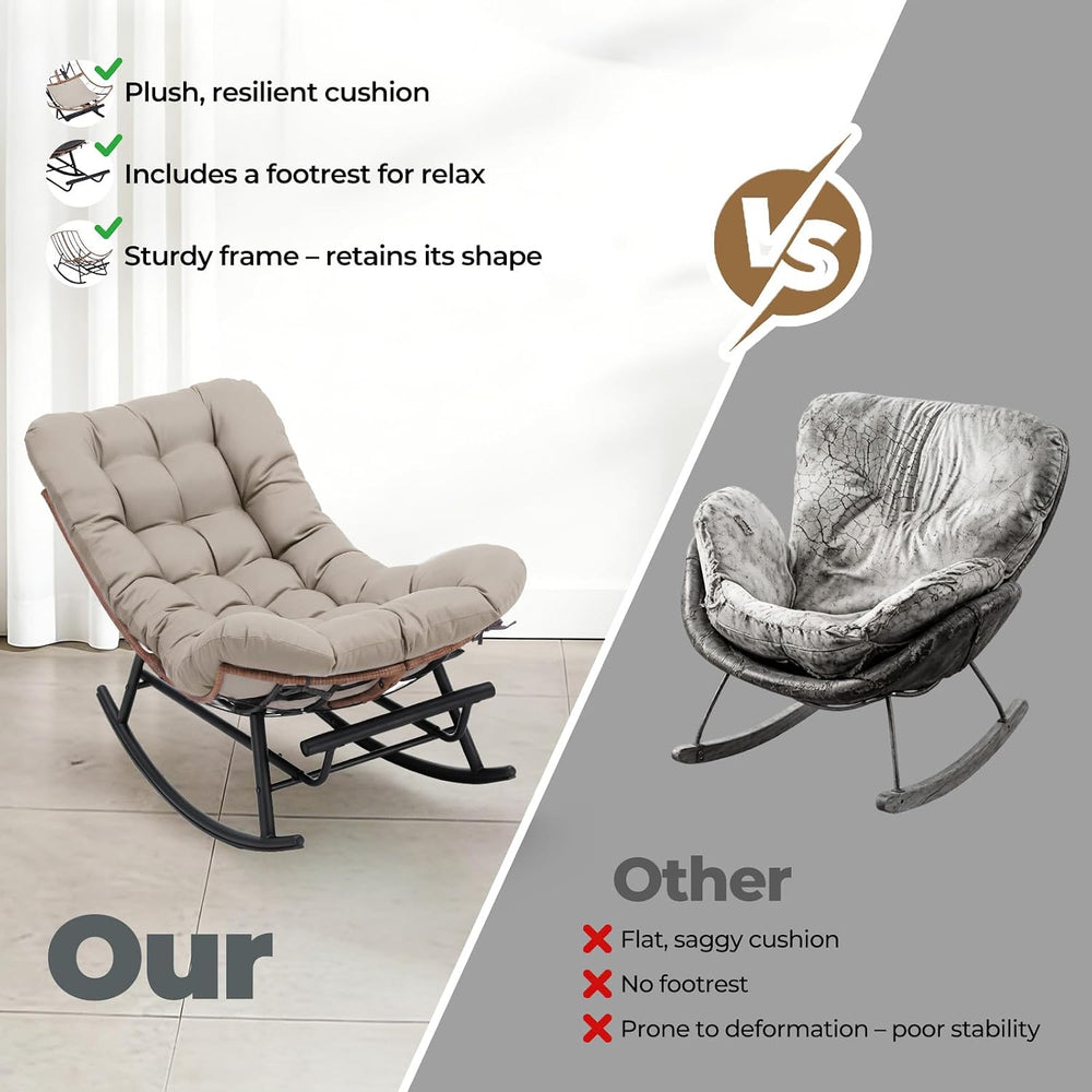 COMHOMA Outdoor Rocking Papasan Chair, Oversized Wicker Patio Rocker, Indoor ...