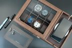 Men's Jewelry Box Organizer - 8 Watch Slots Valet Tray with Drawer for Watch, Phone, Wallet, Ring, Cufflink - Brown