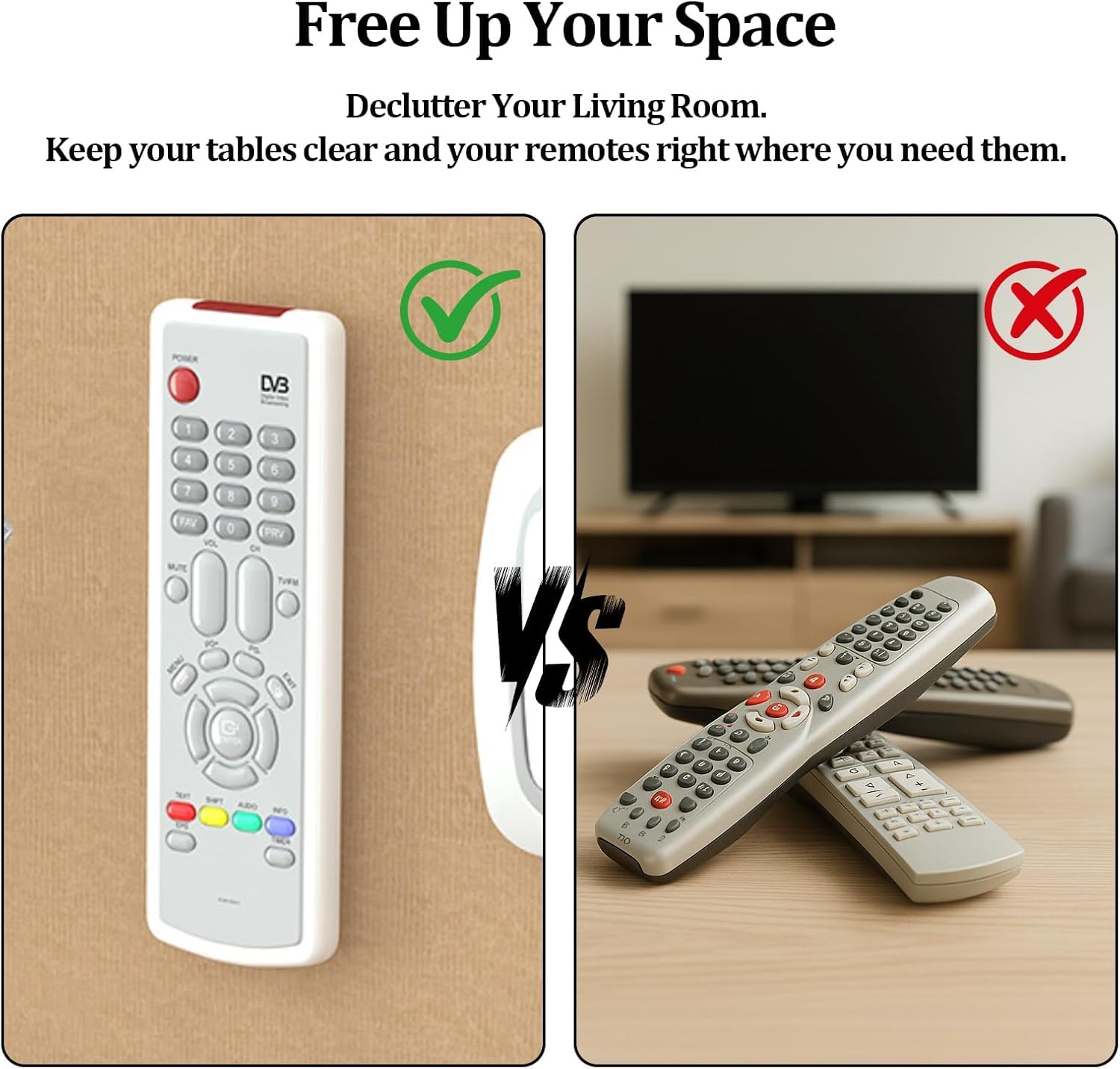 Magnetic Remote Control Holder Wall-Mounted Remote Holder Adhesive Strips Easy Installation for TV, Fan, and AC Remotes to Organize Home & Office (6 Pack)