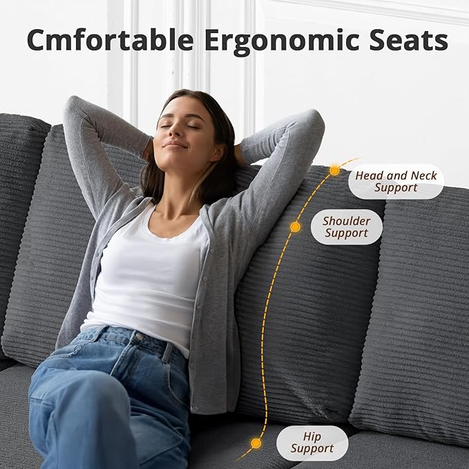 Modular Sectional Couch Modern 108" L Shaped Boneless Cloud Couch with Deep Seat, Sectional Sofa for Living Room Bedroom Apartments Dorms, No Assembly Required, Dark Grey