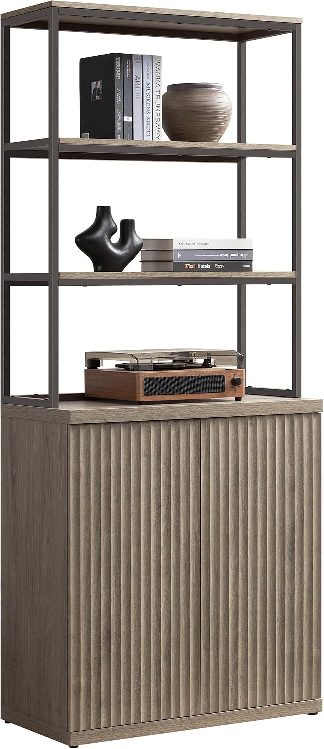 SICOTAS Book Shelf Fluted Bookshelf Cabinet 75" Tall Bookcase