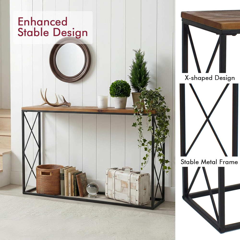 DDK 40" Narrow Console Table, Thin Sofa Side Entryway Table with X-Shape...