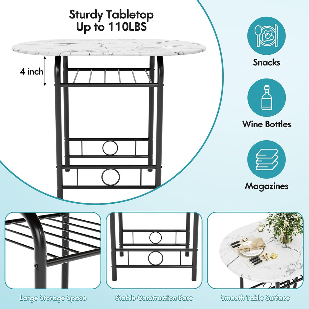 Flamaker Dining Table for 2, 3 Piece Round Table & Chair Set, White &...